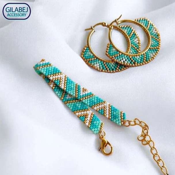 Turquoise Hoop Earrings & Bracelet Set Code 3018 2