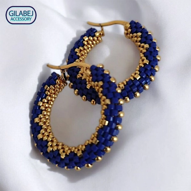 Miyuki Hoop Earrings Blue & Gold Code 3020 1