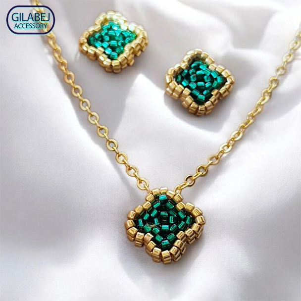 Van Cleef Design Necklace & Stud Earrings Set 2
