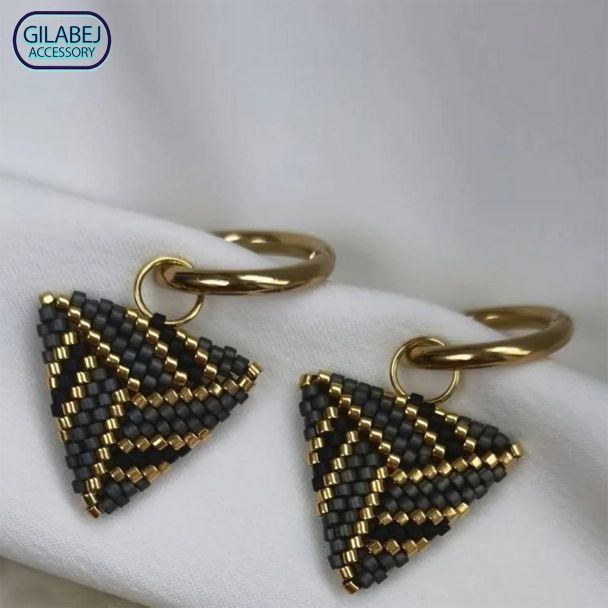 Miyuki Black Gold Triangle Earrings 2