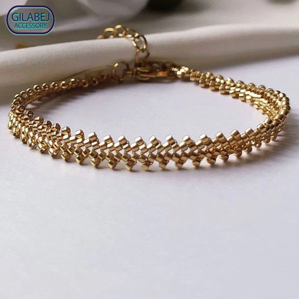 دستبند میوکی طرح شینو کد 3095 با بافت دستی از منجوق‌های اصل ژاپنی و اتصالات استیل ضد حساسیت - محصول برند گیلابج